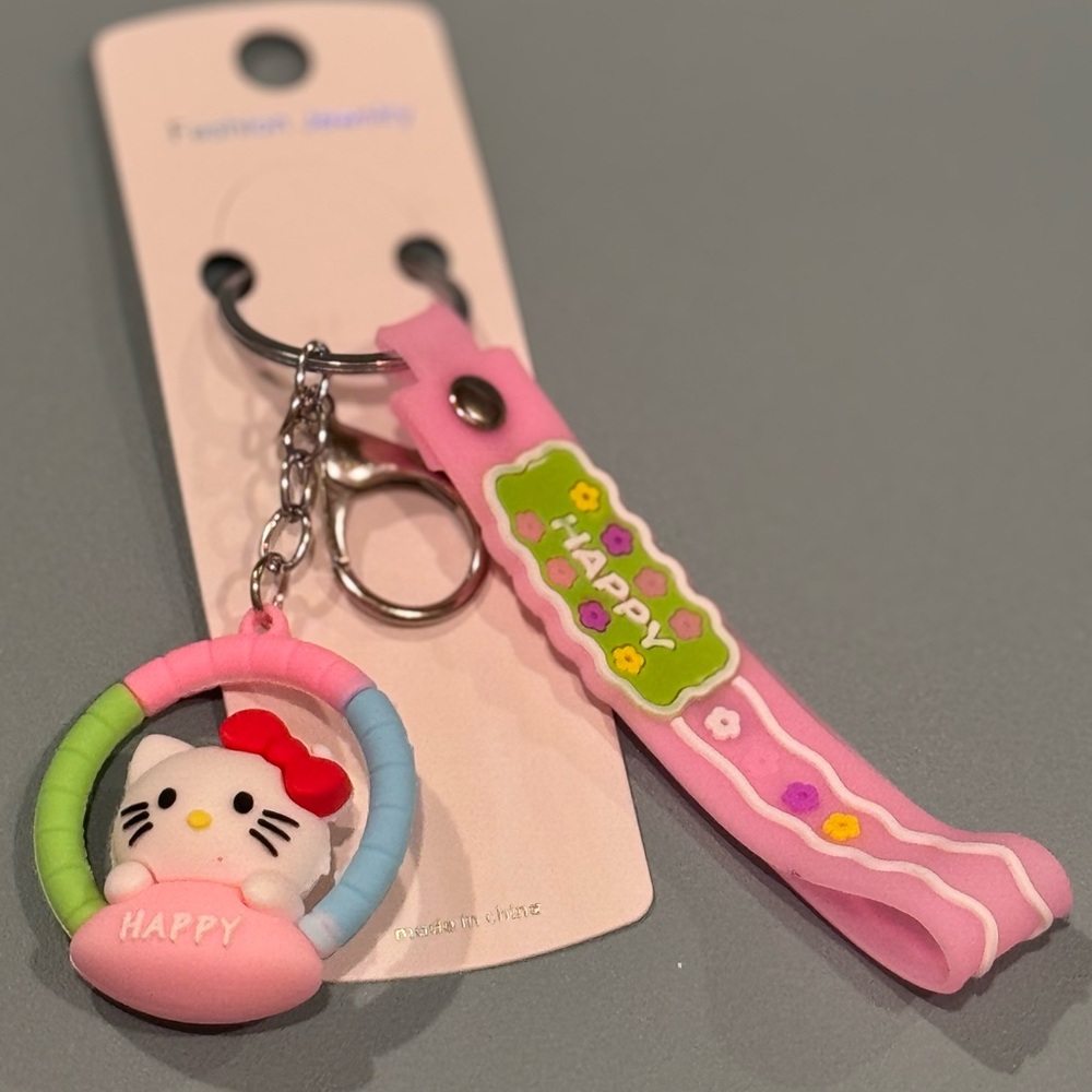 Bag Charm Cartoon Hello Kitty Colorful Wrist Keychain - Red, Blue, Purple & Pink